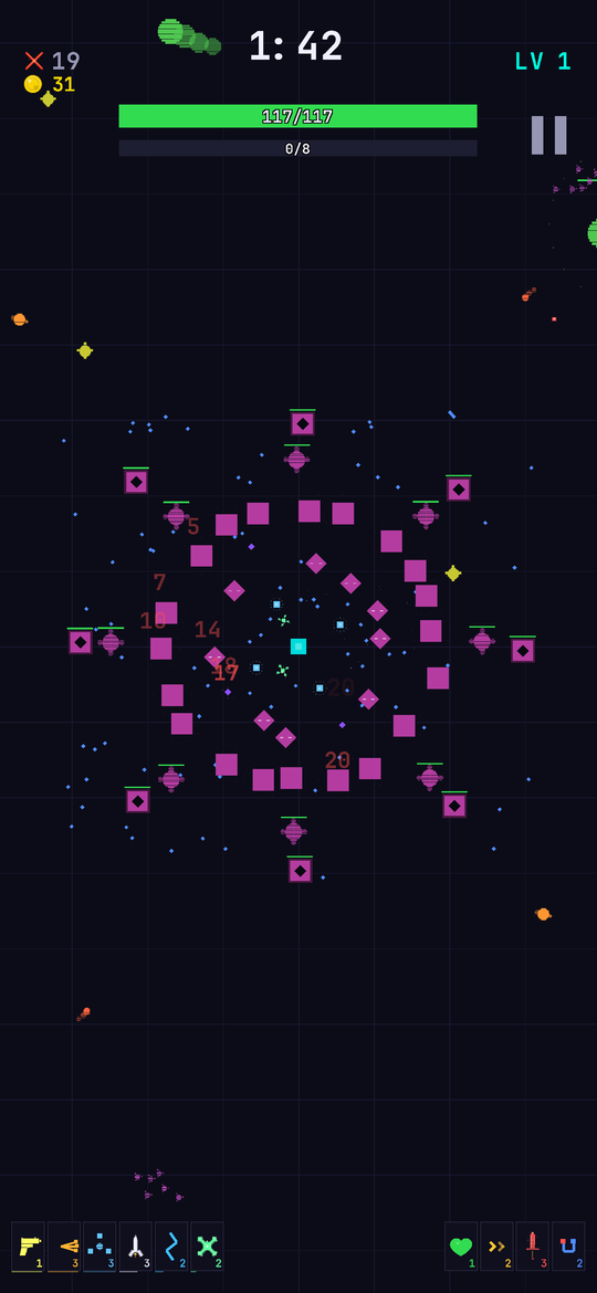 BitSurvivor gameplay: enemy swarm