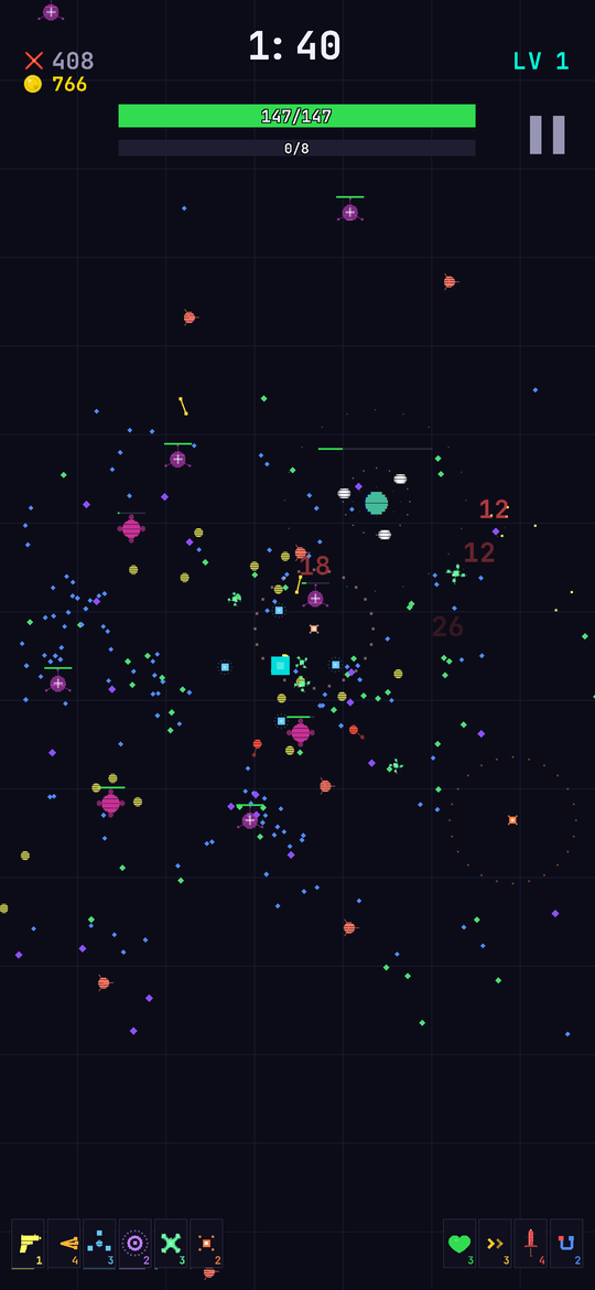 BitSurvivor gameplay: colorful enemies